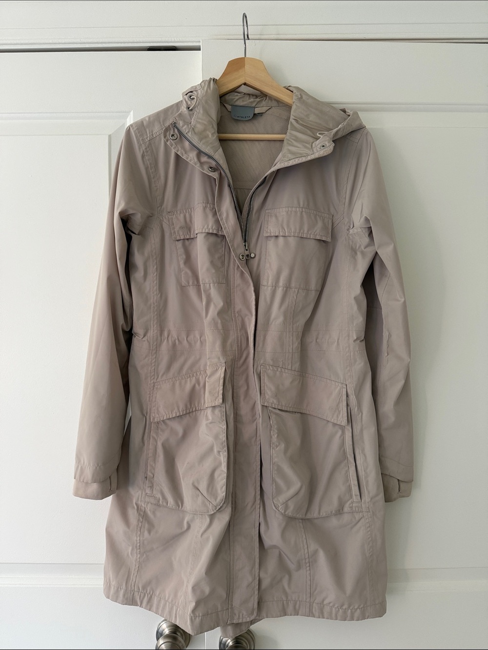 Athleta Taupe Hooded Lightweight Trench Rain Jacket
